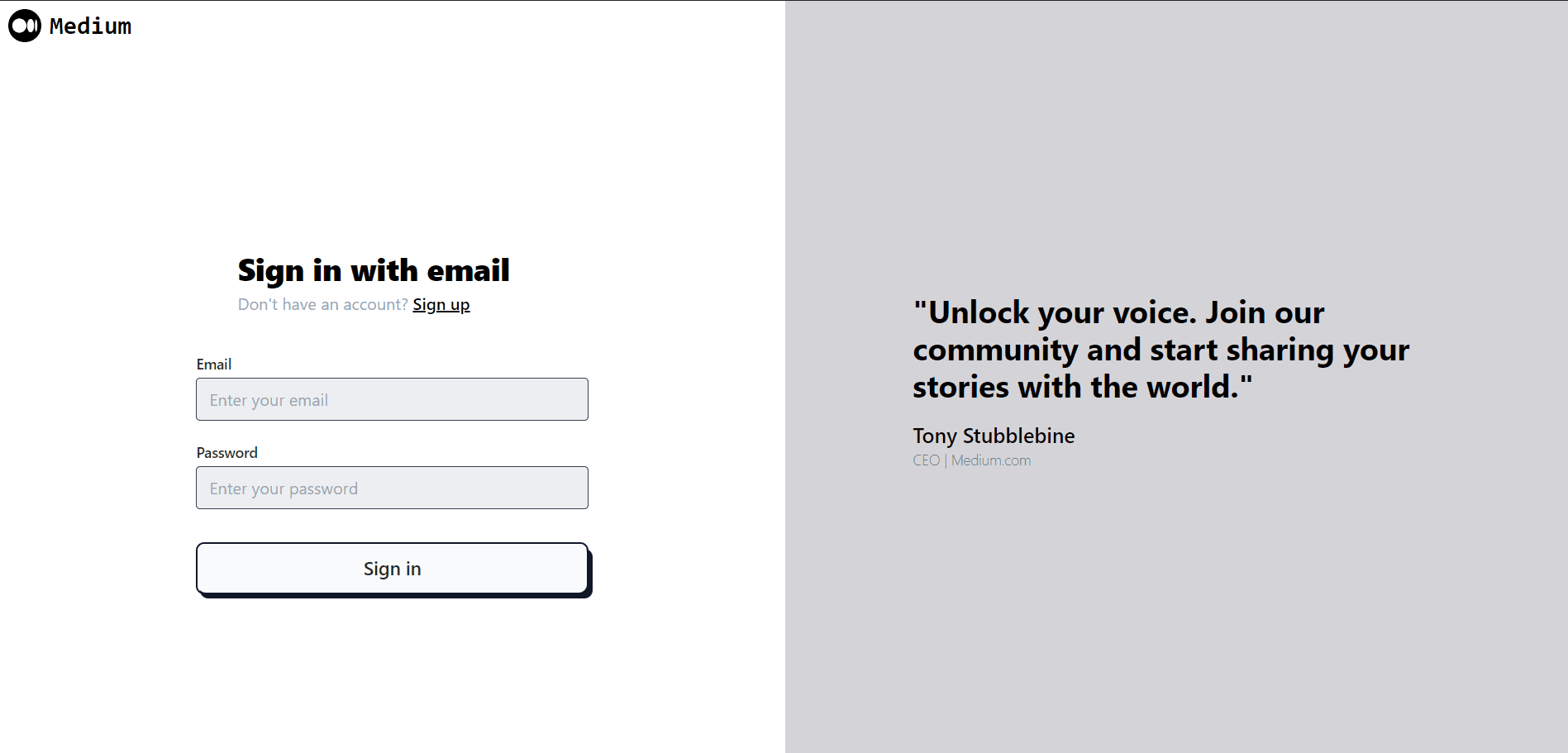 Screenshot of Medium Web App